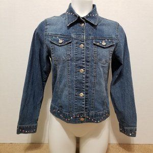 Arizona jacket XL denim jean crown sequin rhinestone bling bedazzled embellished